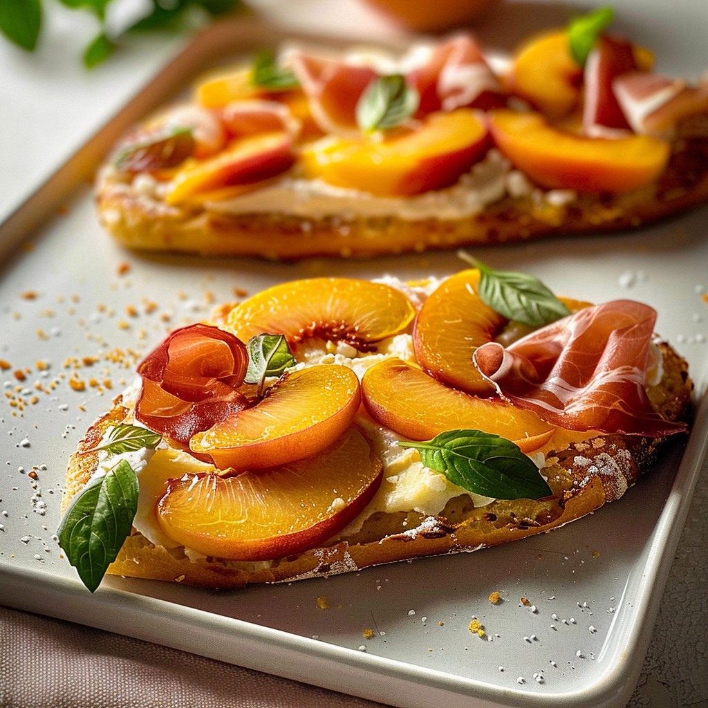 Peach and prosciutto flatbread