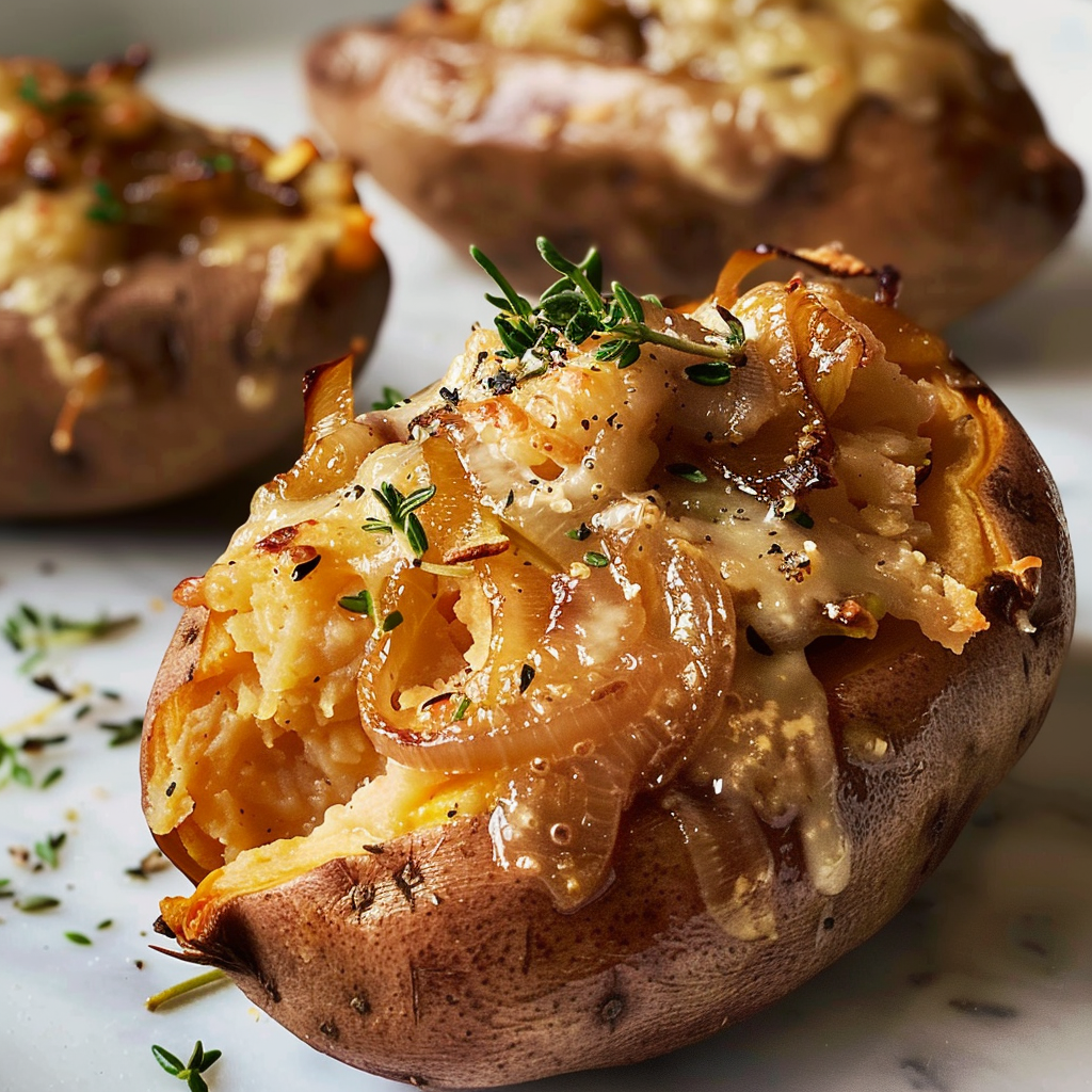 French Onion Stuffed Sweet Potatoes