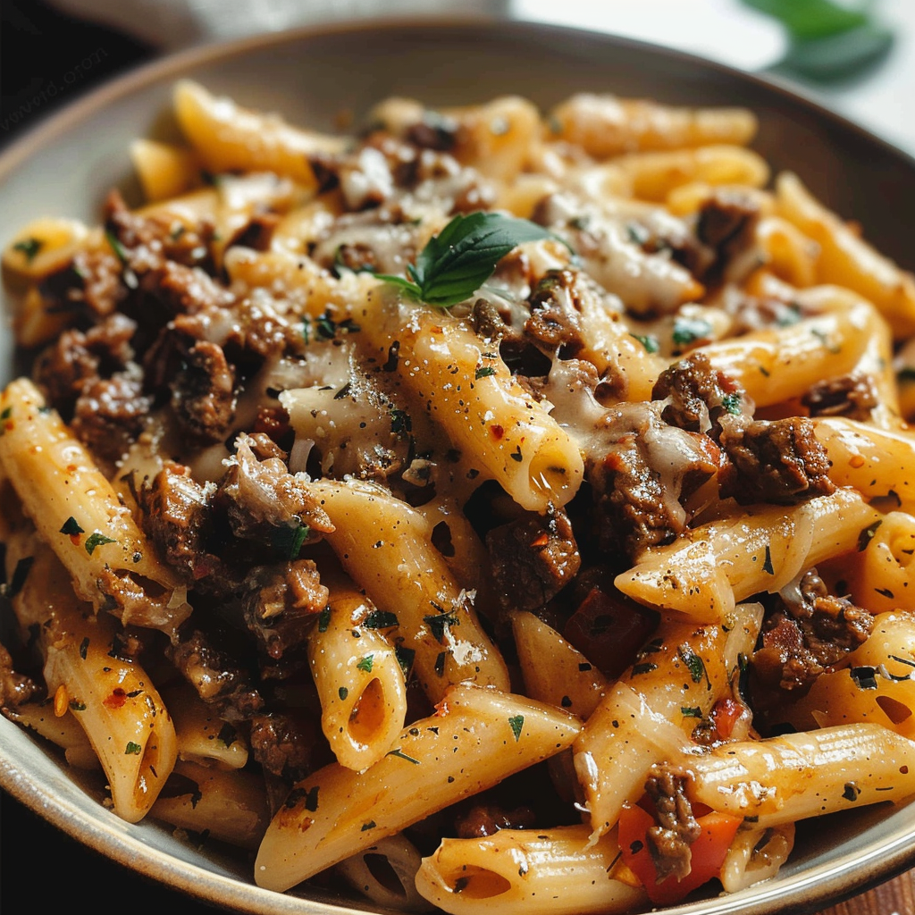 Penne garlic beef