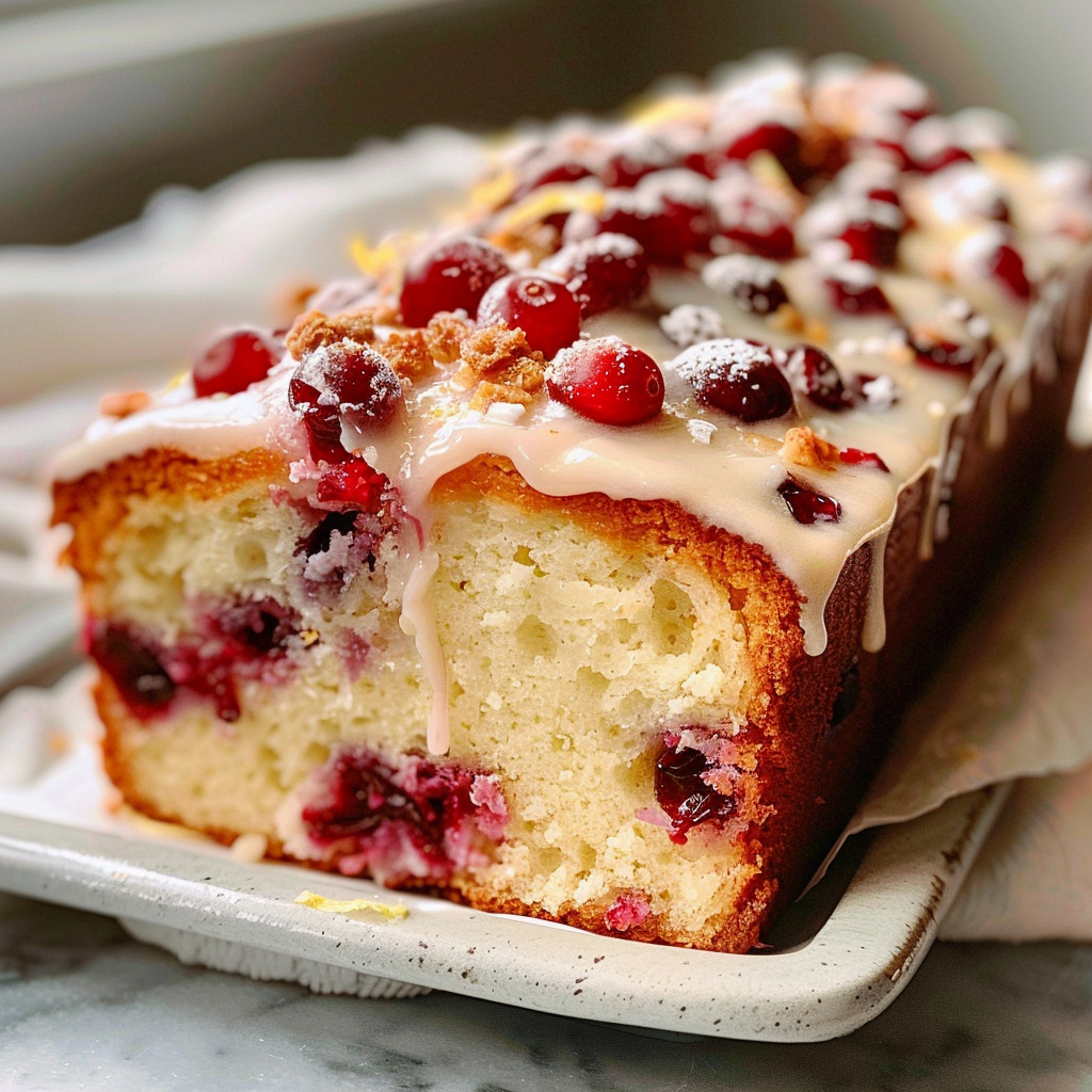 cranberry lemon loaf with glaze